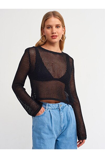 Dilvin 10350 DILVIN PULOVER GÂTĂ CREAȚĂ AJUR CROP