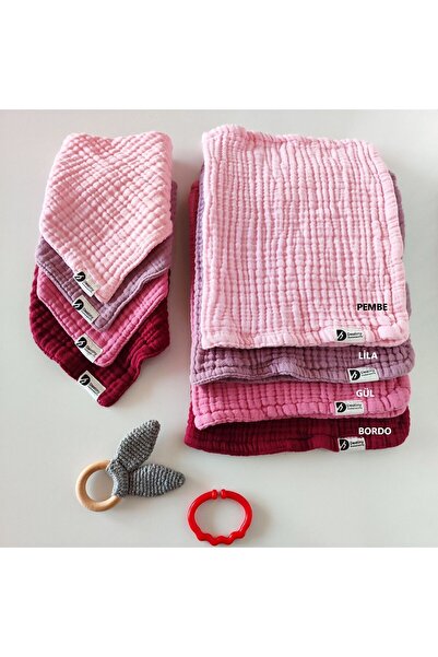 destinyhometex 100% Cotton 8 Layers Muslin Fabric Set of 4 Baby Bibs with Thr...