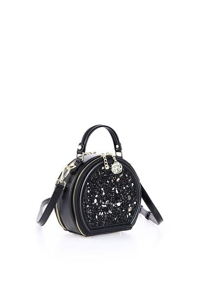 ELATAE Women's Shoulder Strap Stone Cross Bag Black 17161