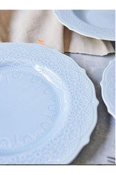 KANCAEV Lace Collection Dinner Plate, 26cm. Blue Sold as a Set of 2