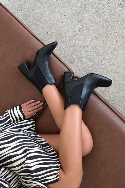 STRASWANS Kitee Women's Daily Rubber Detailed Heeled Leather Boots Black