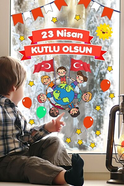 Kt Grup 23 April Children's Day Fun Glass Wall Decoration Sticker Set