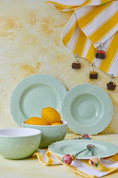 KANCAEV Lace Collection Dessert Plate, 21cm. Green Sold as a Set of 2