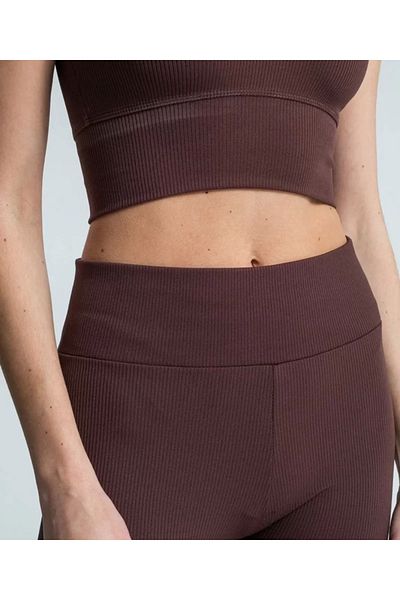 Moka Shopin High Waist Ribbed Leggings - Brown