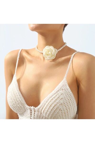 CAXBERN İncili Gül Saten Kolye Choker Kolye