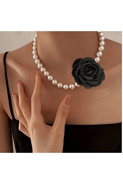 CAXBERN İncili Gül Saten Kolye Choker Kolye