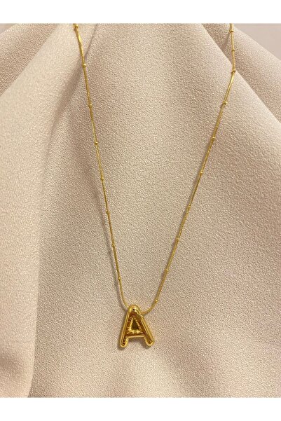 Özlemin takı tezgahı Balon harf kolye A harfi Çelik gold renk