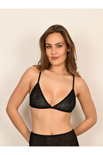 BICCA Серія Serenity Леопардовий малюнок Без балеток Зручний леопардовий трикутний бюстгальтер Чорний
