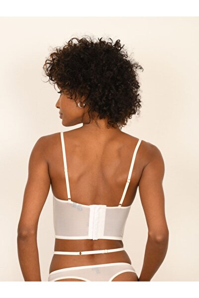 BICCA Grace Serisi Dantelli Korse Büstiyer Ip Askılı Transparan Saten Biyeli Sütyen Korseli Crop Top Ekru