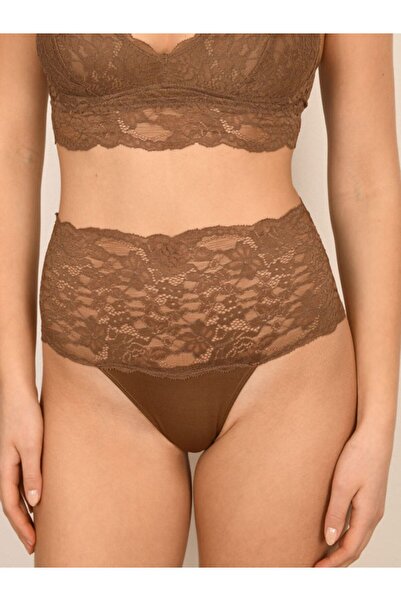 BICCA Seraphine Series High Waist Lace Thong Transparent Lace Detailed String Panties Brown