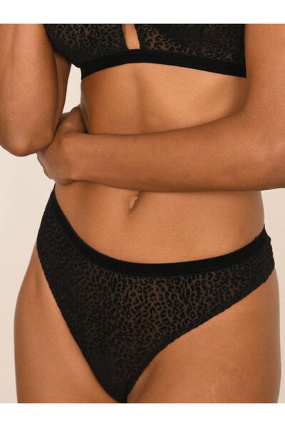 BICCA Serenity Series Low Waist Non-Marking Leopard Pattern String Sexy Thong Panties Black