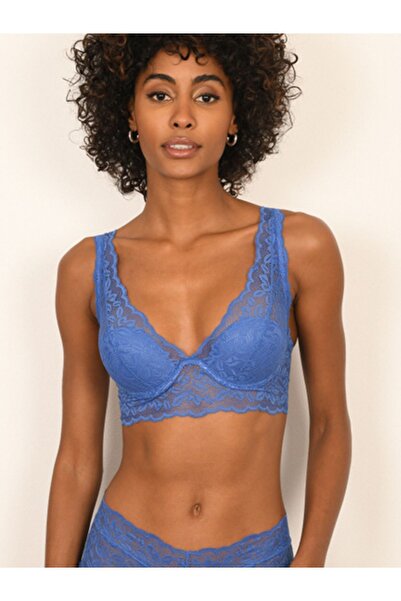 BICCA Sutien triunghi cu sârmă din seria Whitney cu dantelă cu detalii florale din dantelă, albastru
