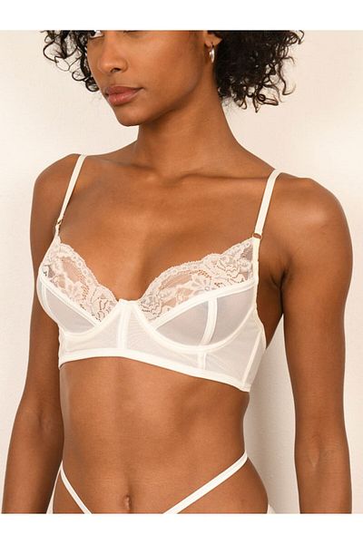 BICCA Grace Series Lace Transparent Underwire Satin Bias Lace Detailed Bra Ecru