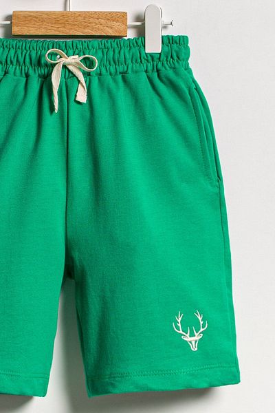 Pollito Pantaloni scurți brodați Benetton Green Deer pentru băieți