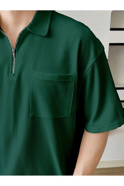 GENIUS STORE Ανδρικό μπλουζάκι με βάφλα με φερμουάρ Nefti με λαιμόκοψη