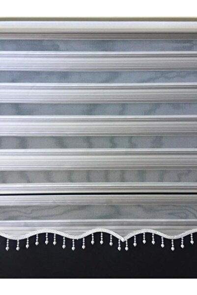 yağmur zebra Gümüş Grisi Boncuklu Zebra Stor Perde