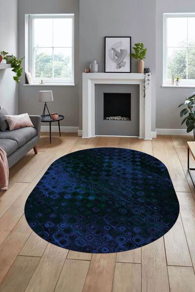 EY HOME 3D Modern Desen Dijital Kaymaz Taban Yıkanabilir Oval Yolluk Mutfak Salon Halısı
