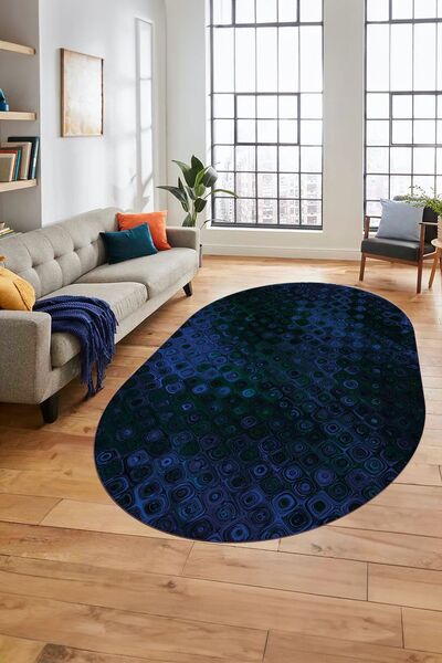 EY HOME 3D Modern Desen Dijital Kaymaz Taban Yıkanabilir Oval Yolluk Mutfak Salon Halısı
