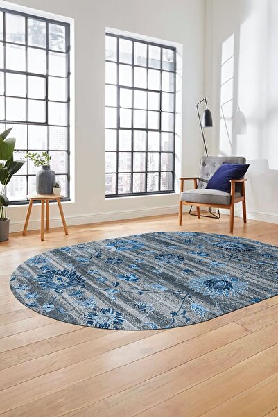 EY HOME Modern Etnik Desen Dijital Kaymaz Taban Yıkanabilir Oval Yolluk Mutfa...