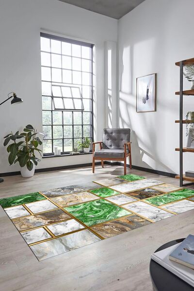 EY HOME Stylish Design Marble Patterned Digital Non-Slip Base Washable Runner...