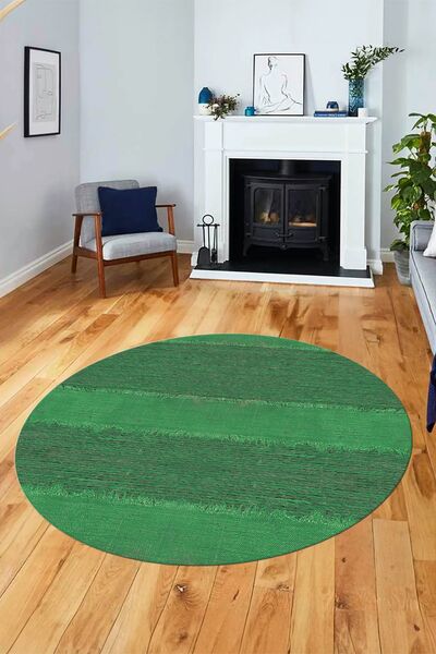 EY HOME Jute-Wicker Patterned Digital Non-Slip Base Washable Modern Round Liv...