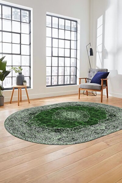 EY HOME Baskılı Kaymaz Taban Yıkanabilir Göbekli Klasik Desen Oval Yolluk Sal...