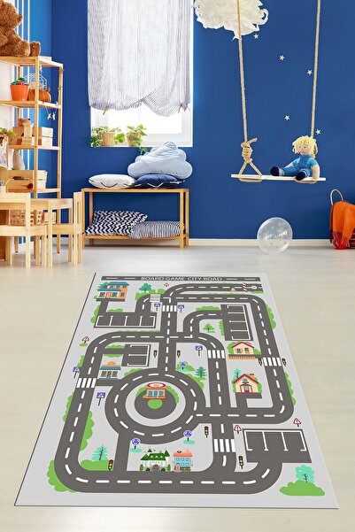 EY HOME Kaymaz Taban Yıkanabilir Trafik Yol Desen Eğlendirici Çocuk Odası Oyu...