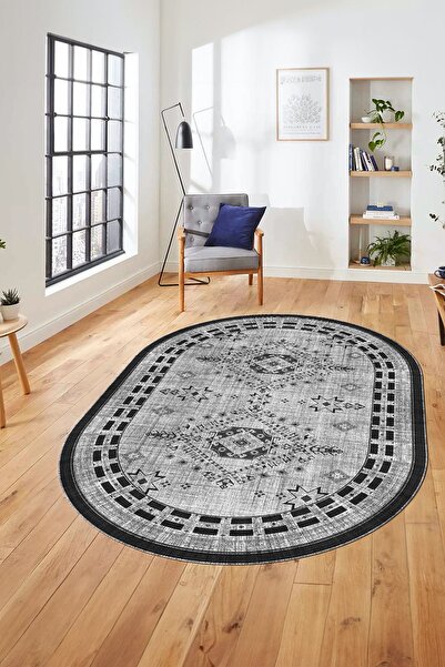 EY HOME Dijital Kaymaz Taban Yıkanabilir Etnik Desen Oval Yolluk Mutfak Salon...