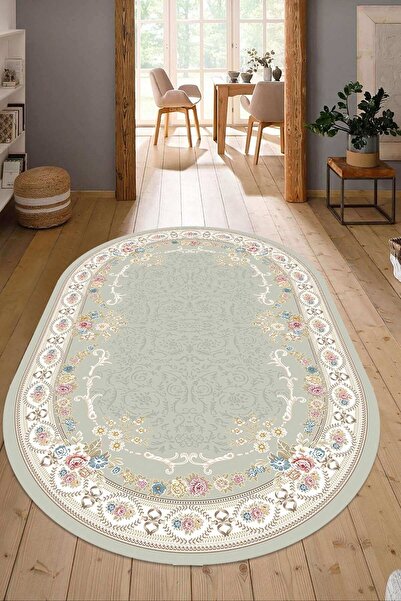 Napoli Home Dijital Baskılı Kaymaz Taban Yıkanabilir Oval Salon Halısı Mutfak...