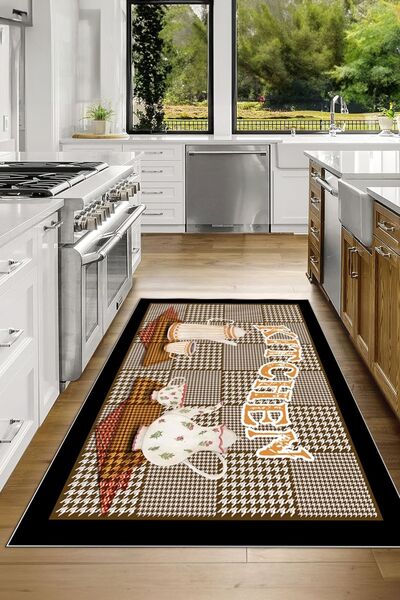 Napoli Home Dijital Baskılı Kaymaz Taban Yıkanabilir Kitchen Yazılı Mutfak Ha...
