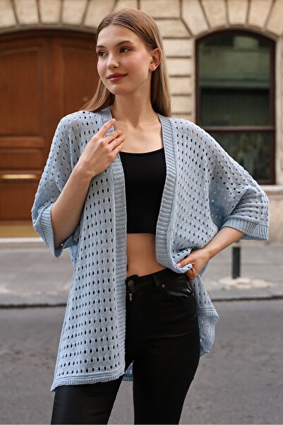 ALCHON Літній тонкий трикотажний кардиган - U-подібний комір, короткі рукави, ажурні отвори