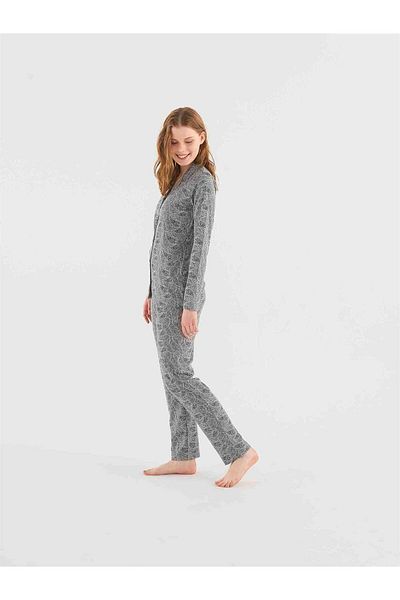 Mod Collection Set de pijamale pentru femei Grey Melange MOD COLLECTION - Longitudinal Placket 023K37ZE9TA9GRP