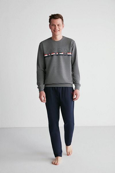 U.S. Polo Assn. Ανδρικό Σετ Πυτζάμες Anthracite Melange με στρογγυλή λαιμόκοψη - 18710
