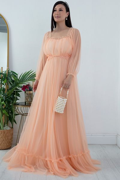PULLIMM Rochie de seara lunga din tul - Detaliu dantela, model 13326