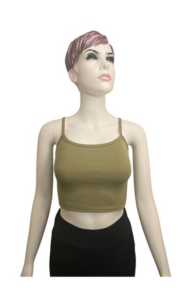 Tam12den Home Ribbed Cotton Knitted Short Crop Singlet with Rope Strap 40 cm