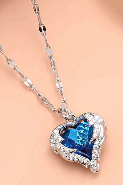 The Collection Vintage Heart Model - Glittering Purple Zircon, Non-Tarnish Silver Steel Necklace