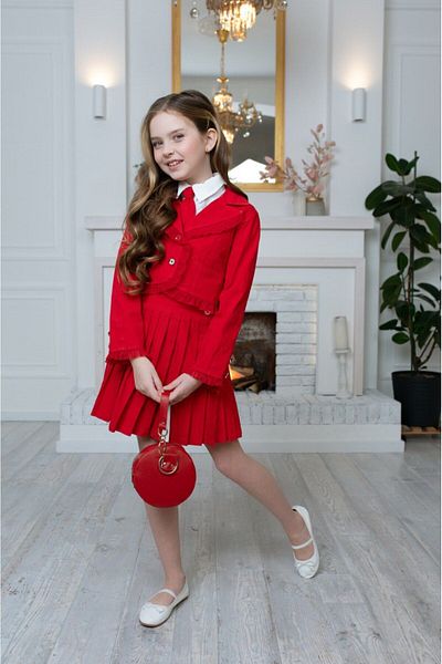 Ribbon kids Skirt, shirt and jacket set + bag + tie