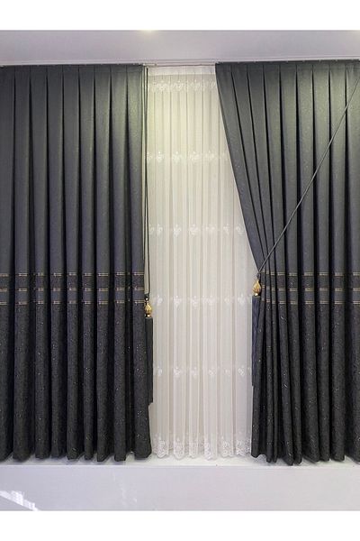 Fon Dünyası Panel Background Curtain Anthracite Gold (single Wing)