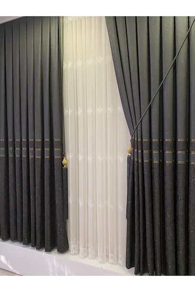 Fon Dünyası Panel Background Curtain Anthracite Gold (single Wing)