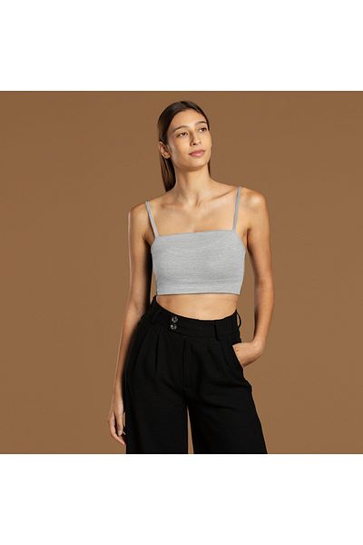 Tam12den Home Corded Short Crop Tank Top - String Strap, Cotton Knitted, 40 cm