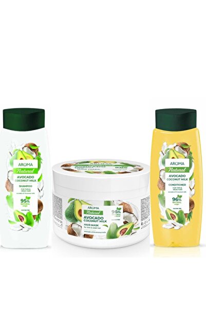 AROMA NATURAL AVOKADO COCONUT MİLK %96 BİTKİSEL SAÇ BAKIM 3 lü SET.