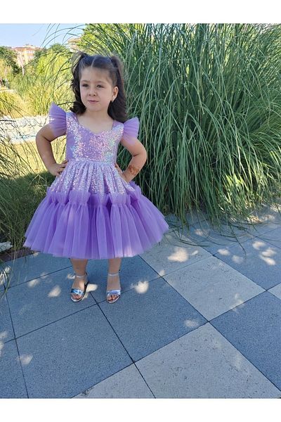 Kidstore Rochie cu volane cu fustă cu paiete pentru fetiță
