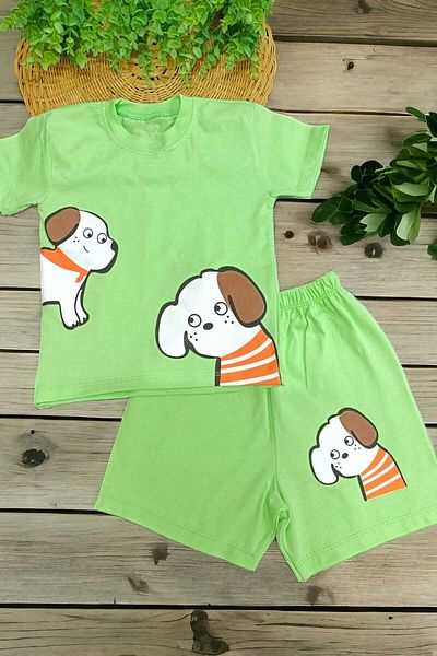 dinamik çocuk Unisex Kids Dog Printed Bottom Top 2 Piece Set Summer Thin Short Sleeve