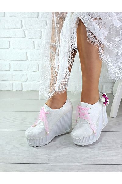 Modavien Women's Wedge Heel Fuchsia Rose Bridal Shoes