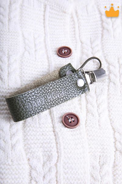 Babyhola Khaki Genuine Leather Pacifier - Baby Gift with Chain and Special Packaging 1072