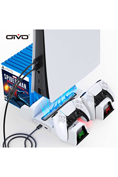 Oivo IV-P5235 Multifonksiyonel PS5 Disk/PS5 Dijital Uyumlu LED Göstergeli Şarj Stand Soğutucu Fan