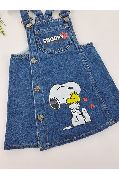 SAGO KİDS Rochie Salopet din denim pentru fete cu imprimeu Snoopy