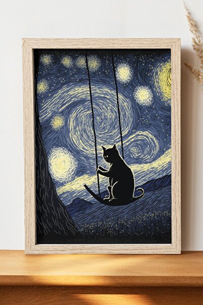 Luna Marissa Αφίσα Van Gogh Cat on a Swing - Αφίσα ψηφιακής τέχνης από χοντρό...