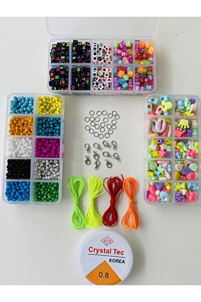 YAĞMUR BİJUTERİ No:166 3 Kutulu Çocuk Hobi Takı Yapım Seti Figür Boncuk, Kum Boncuk, Harf Boncuk