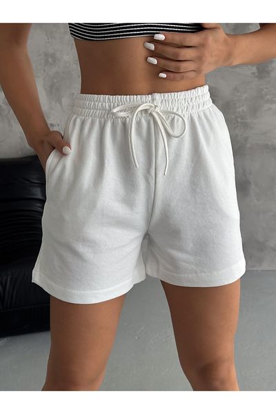 Look Forward Women's Ecru Elastic Waist Short with Pockets and Drawstring